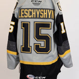 Game-Worn:#15 Jake Leschsyhn Gray Jersey-479