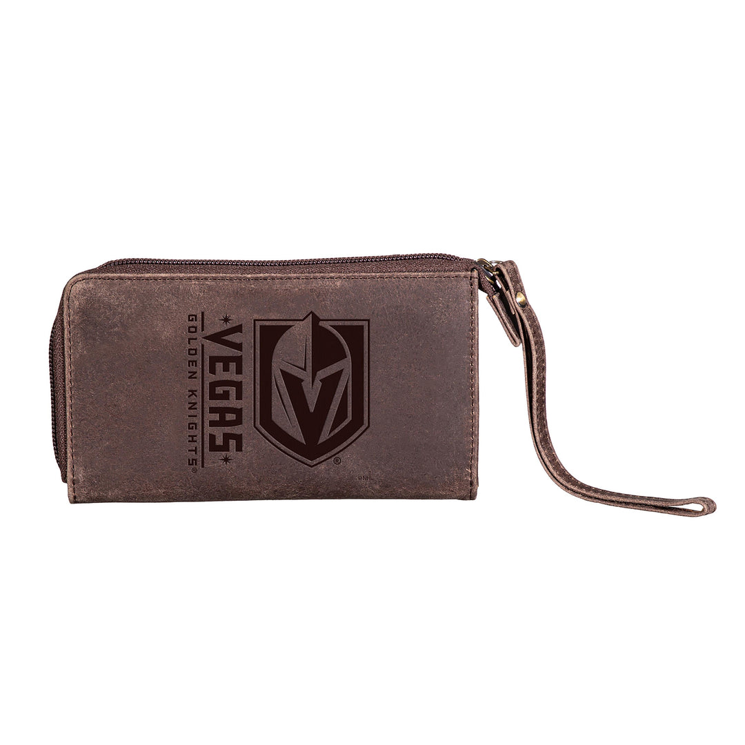 Vegas Golden Knights Brown Leather Wristlet Wallet