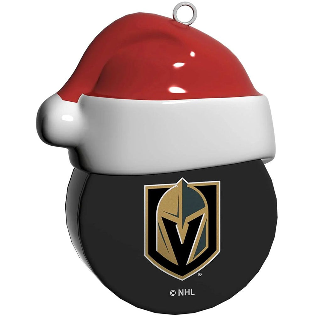 Vegas Golden Knights Ceramic Santa Hockey Puck Ornament