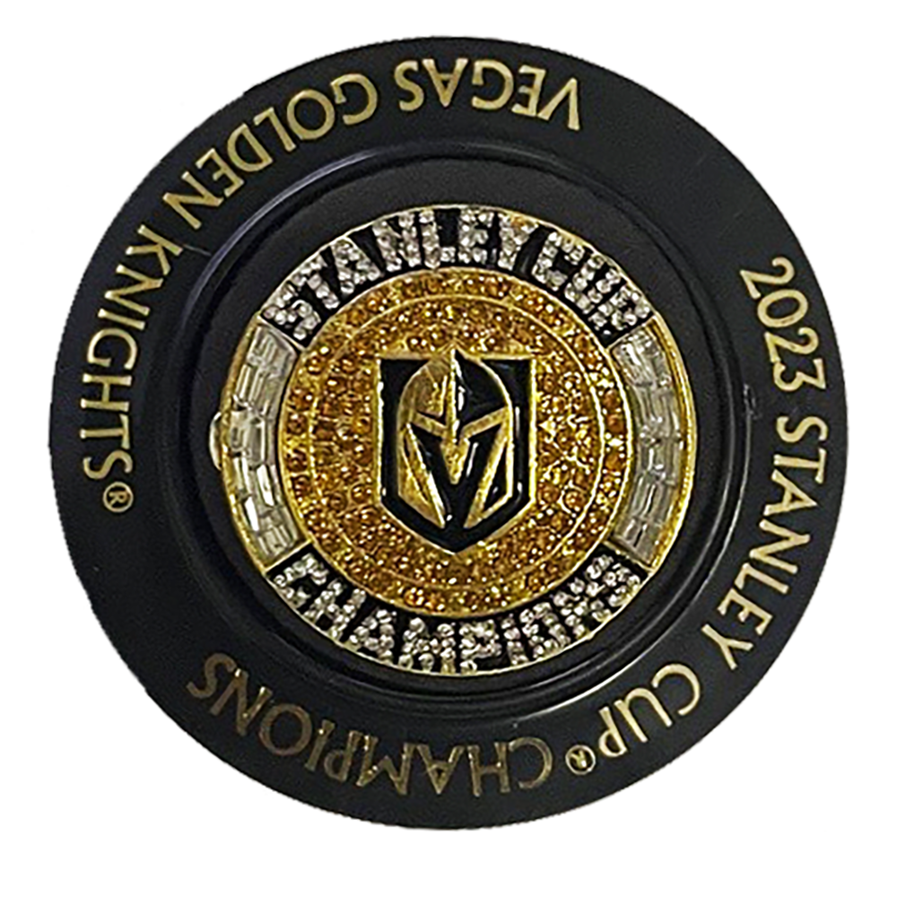 Leather Treaty Vegas Golden Knights 2023 Stanley Cup Champions Leather Round Keychain with Personalized Strap