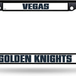 Black license plate frame with 'VEGAS GOLDEN KNIGHTS' text and logo on a white background