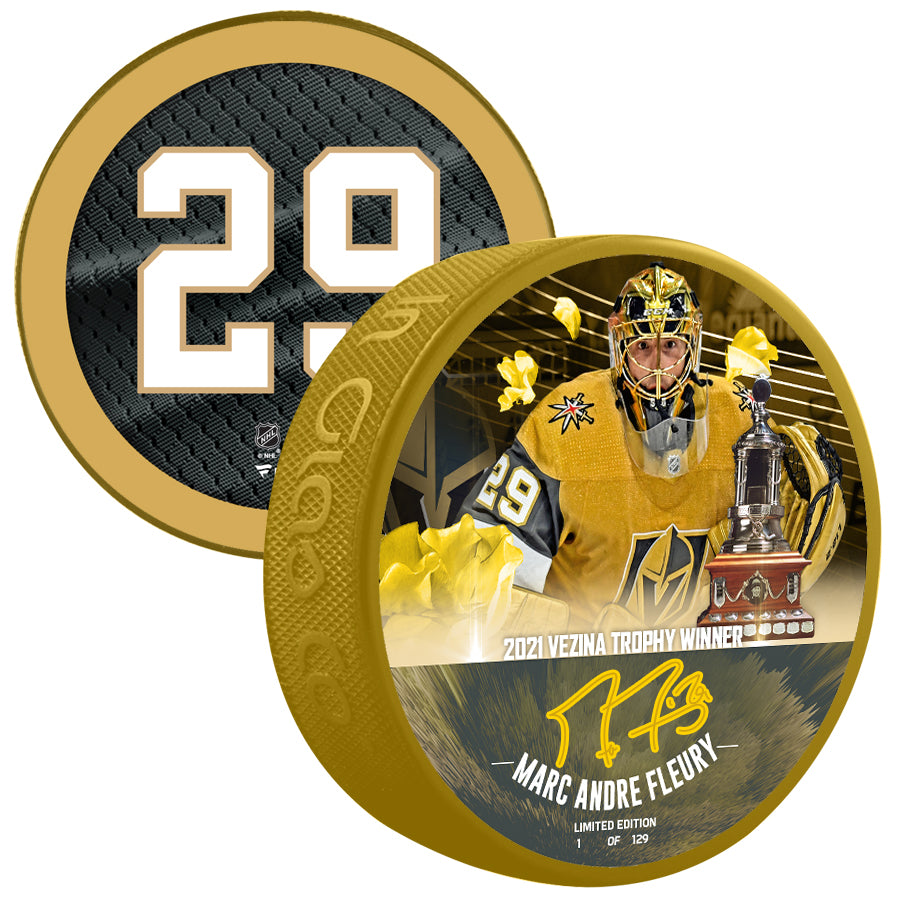 Vezina Gold Fleury Autograph Puck