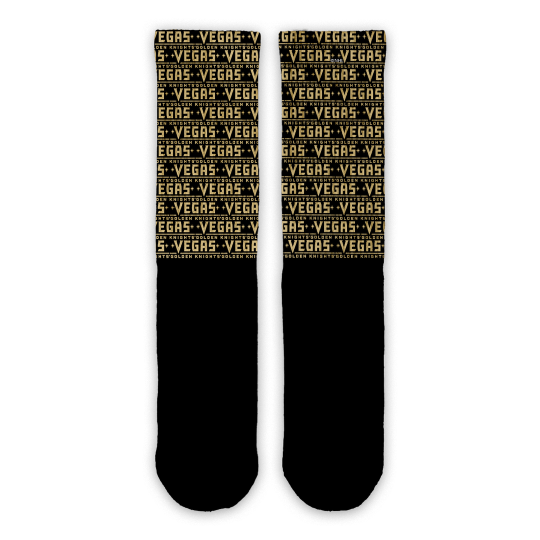 Vegas Golden Knights Official Wordmark Pattern Lifestyle Black Socks