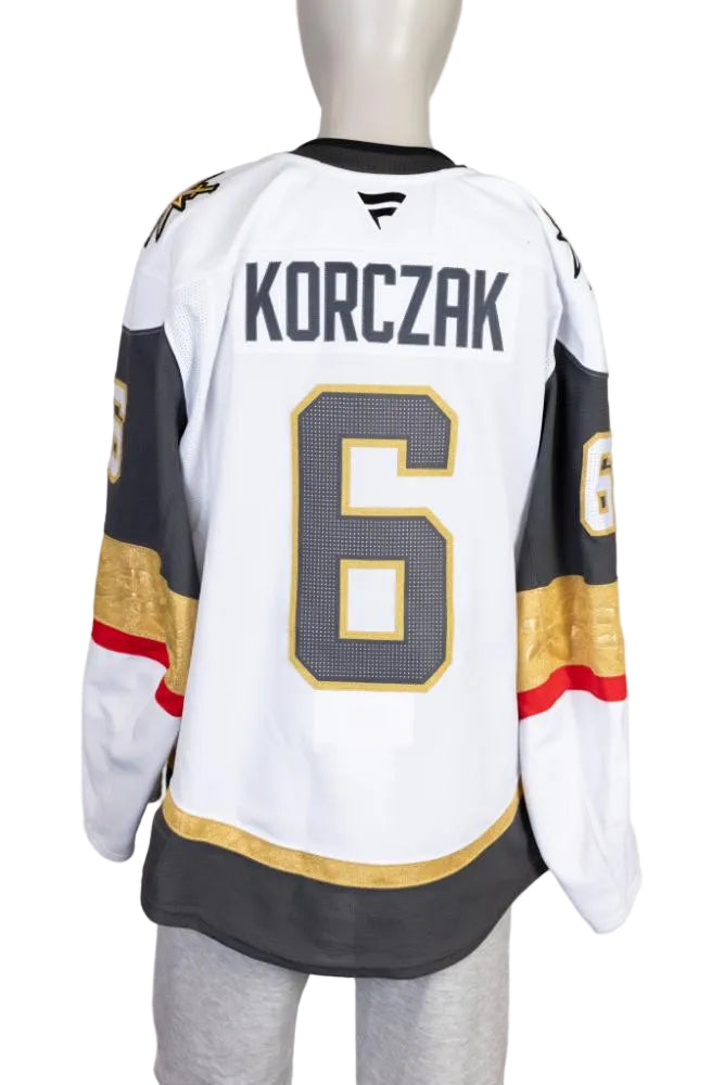 Game-Worn:#6 Kaedan Korczak White Set 2 2025/26 Jersey-20576 - Vegas Team Store