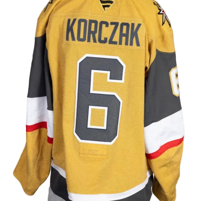 Game-Worn:#6 Kaedan Korczak Gold Set 2 2025/26 Jersey-20654 - Vegas Team Store
