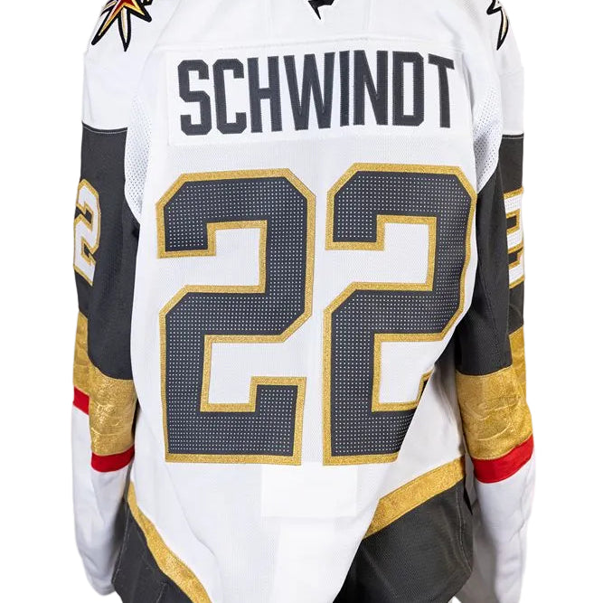 Game-Worn: #22 Cole Schwindt 2025 White Preseason Set Jersey- 20060 - Vegas Team Store