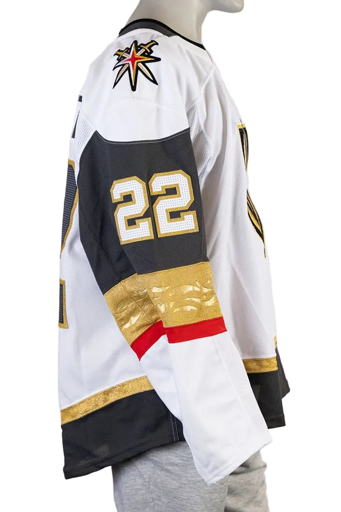 Game-Worn: #22 Cole Schwindt 2025 White Preseason Set Jersey- 20060 - Vegas Team Store