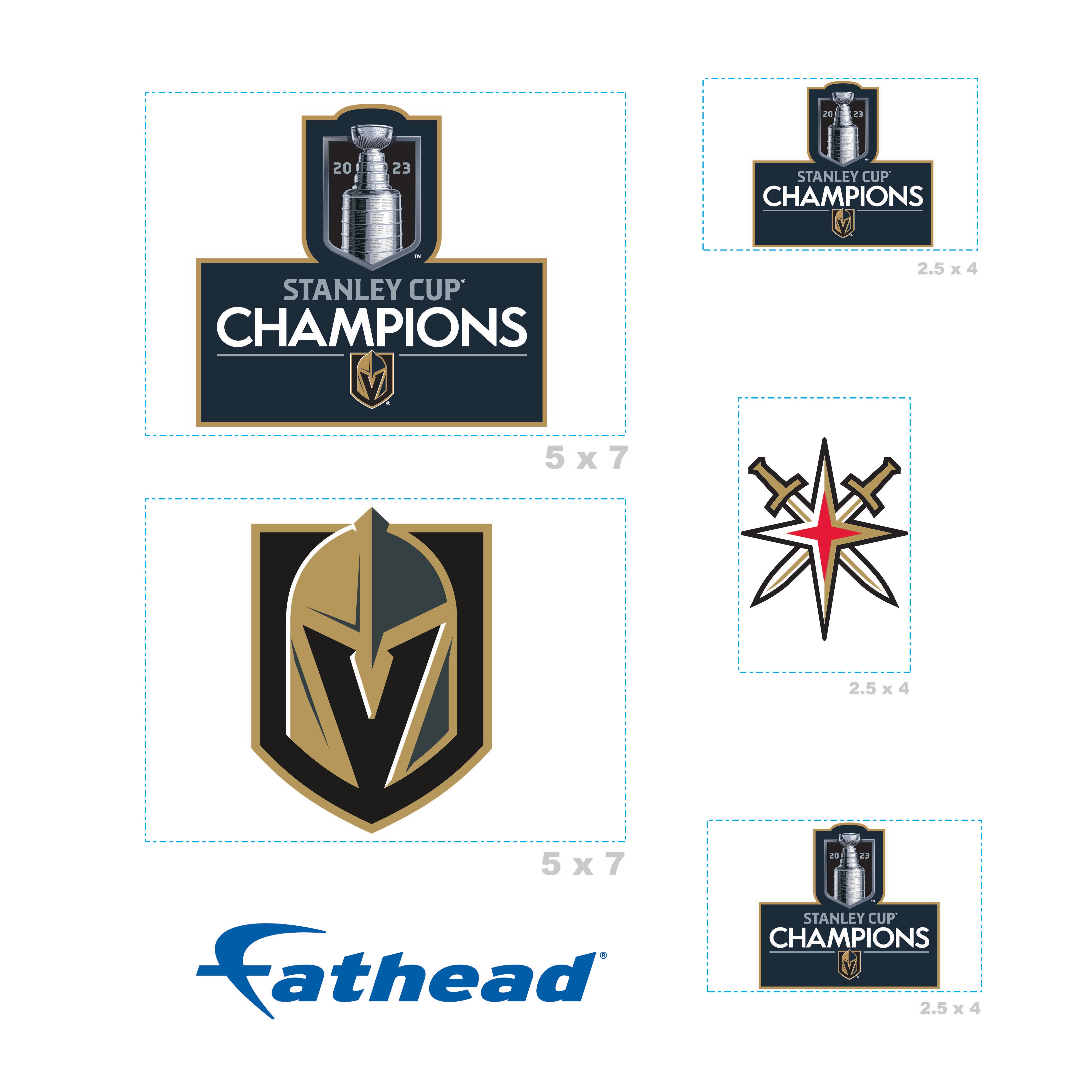 Vegas Golden Knights - 5 Logo Minis (Mixed Sizes) - Official NHL - 2023 Stanley Cup Champions - Reusable Vinyl Decals