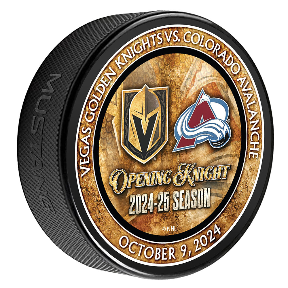 Hockey puck commemorating VGK Opening Knight game, Vegas Golden Knights vs. Colorado Avalanche