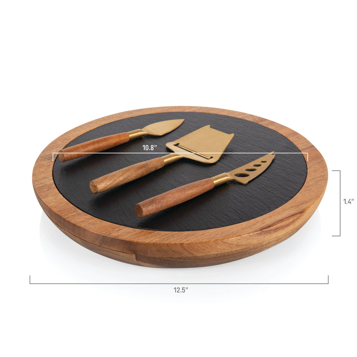 Vegas Golden Knights Insignia Acacia and Slate Serving Board with Cheese Tools