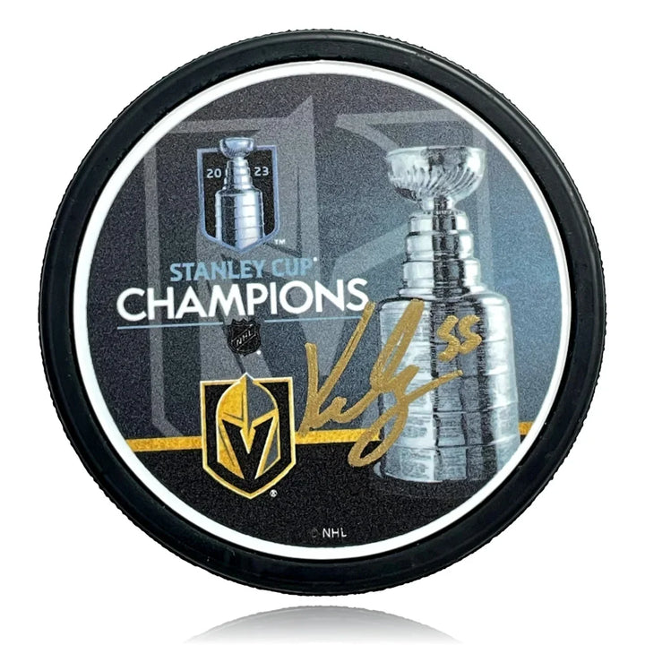 Vegas Golden Knights Keegan Kolesar Autographed Stanley Cup Champions Hockey Puck