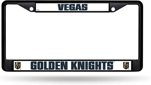 Black license plate frame with 'VEGAS GOLDEN KNIGHTS' text and logo on a white background