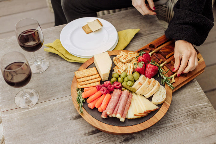 Vegas Golden Knights Insignia Acacia and Slate Serving Board with Cheese Tools