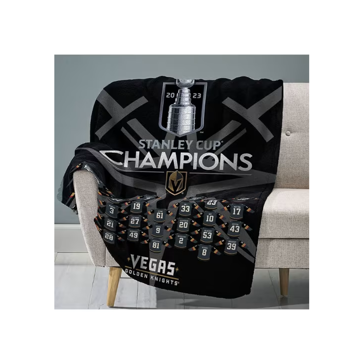 Vegas Golden Knights 2023 Stanley Cup Champions Jersey Raschel Blanket