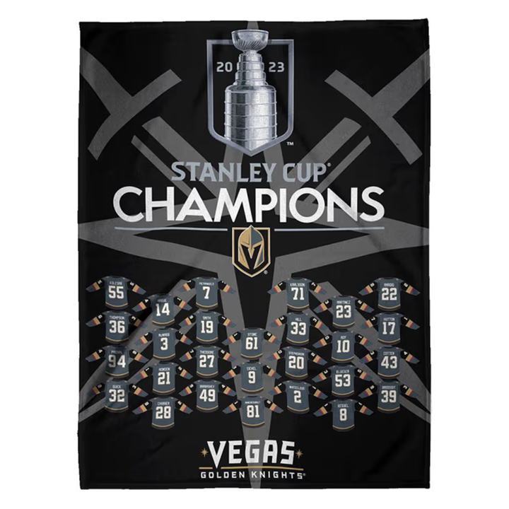 Vegas Golden Knights 2023 Stanley Cup Champions Jersey Raschel Blanket