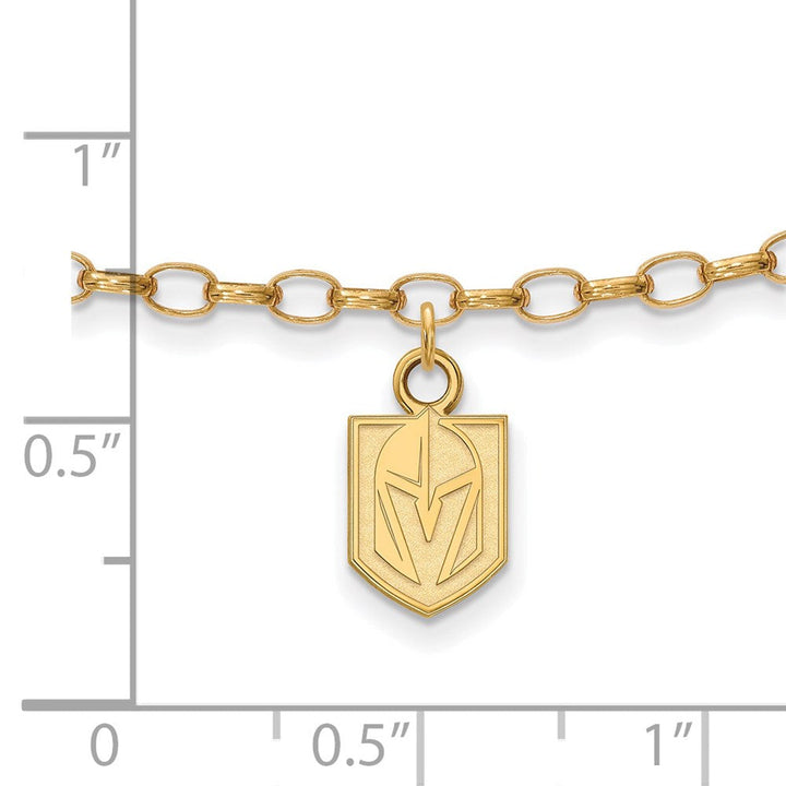 Gold charm bracelet with Vegas Golden Knights logo pendant on 14K yellow gold anklet