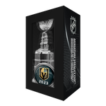 Stanley Cup replica featuring Vegas Golden Knights logo and 2023 championship mark