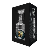 Stanley Cup replica featuring Vegas Golden Knights logo and 2023 championship mark
