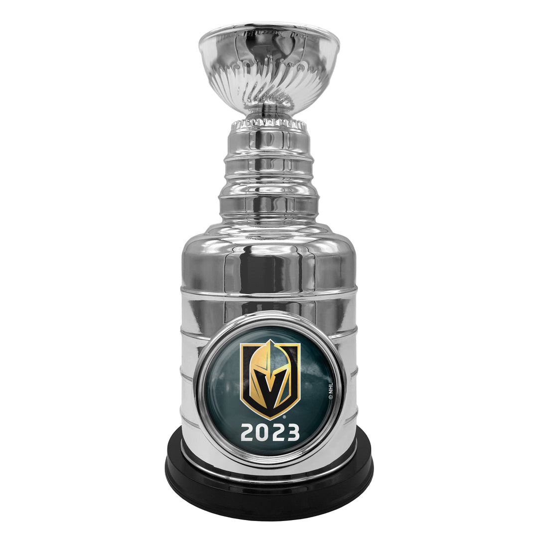 Vegas Golden Knights 2023 Stanley Cup trophy replica showcasing VGK merchandise