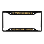 Black Metal License Plate Frame featuring Golden Knights 2023 Stanley Cup Champions text