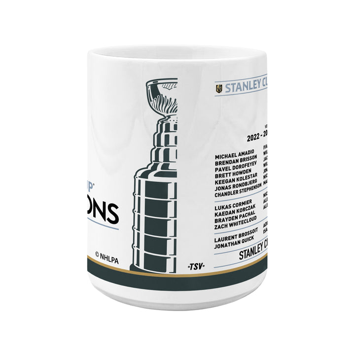 White ceramic mug with Vegas Golden Knights Stanley Cup Champions roster design