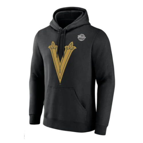 Black hoodie sweatshirt featuring gold V logo for Vegas Golden Knights Winter Classic