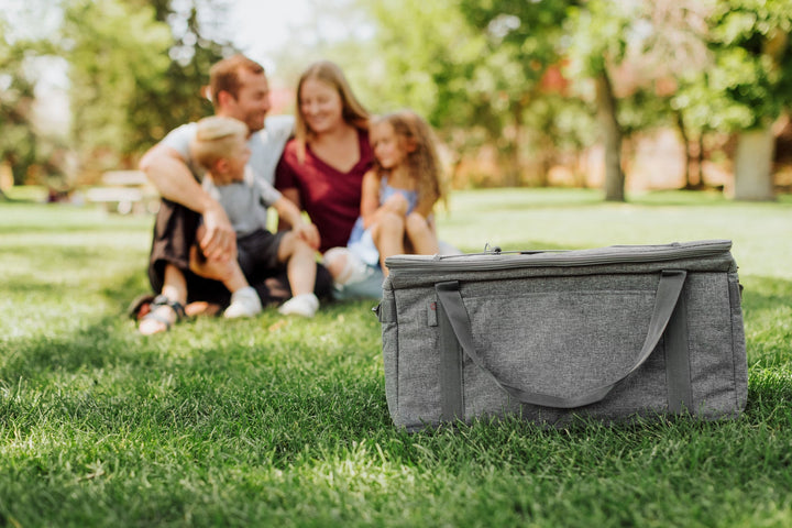 Gray insulated cooler bag for Vegas Golden Knights on grass with handles