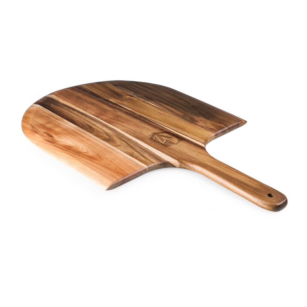 Wood pizza peel made of Acacia wood with a curved edge and handle for serving pizzas