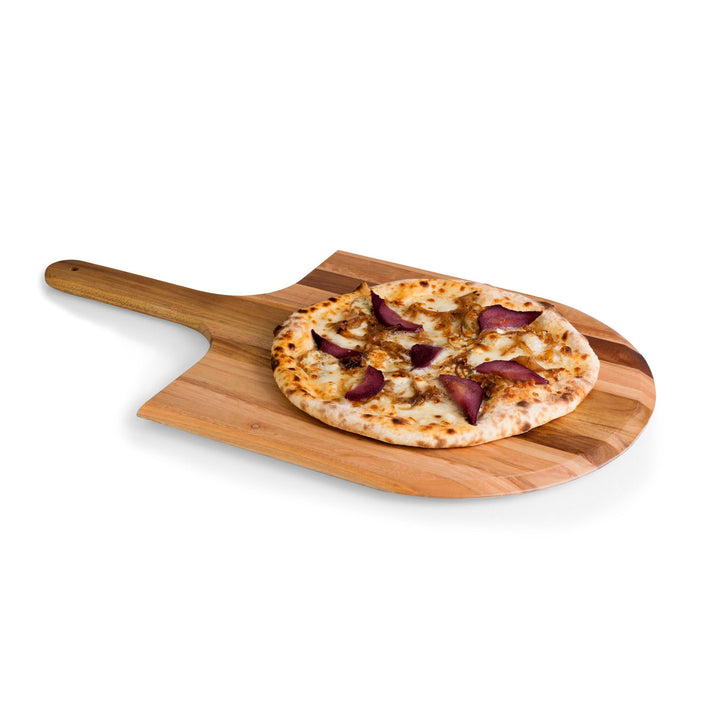 Delicious pizza on a Vegas Golden Knights Acacia wood pizza peel serving paddle