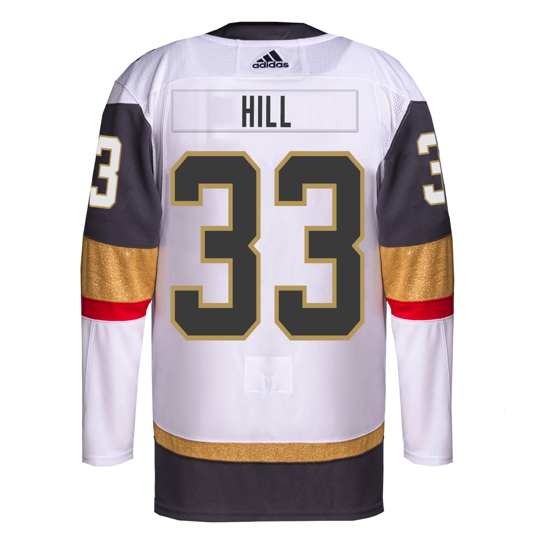 White Vegas Golden Knights Adidas Adin Hill Away Jersey with HILL 33 on back