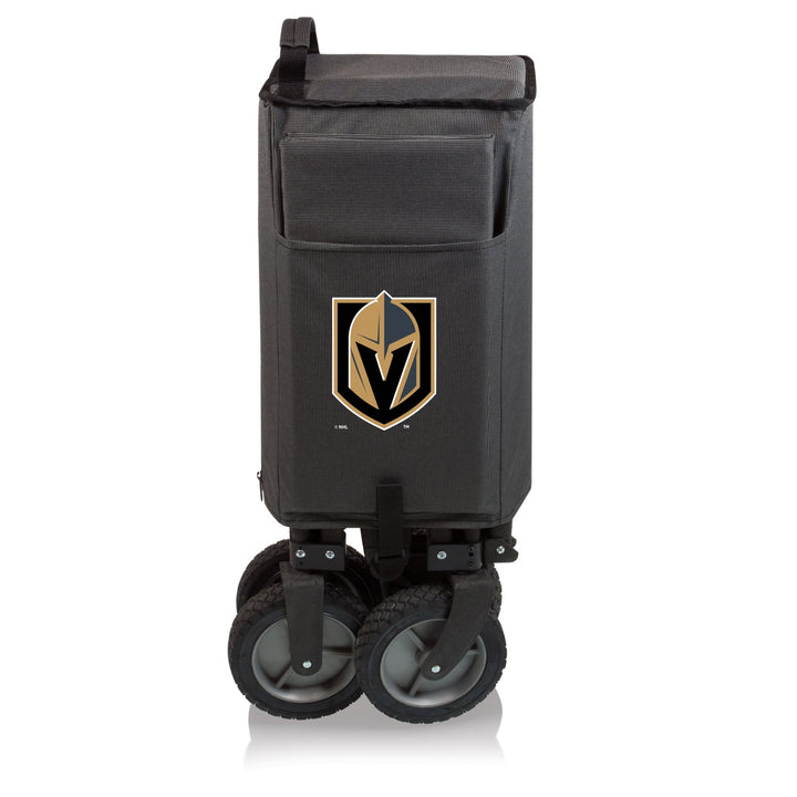 Portable folding chair with wheels featuring Vegas Golden Knights logo for adventure wagon