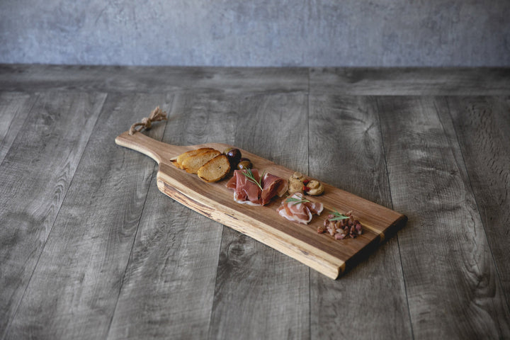 Wooden charcuterie board featuring meats and nuts, Vegas Golden Knights Artisan design