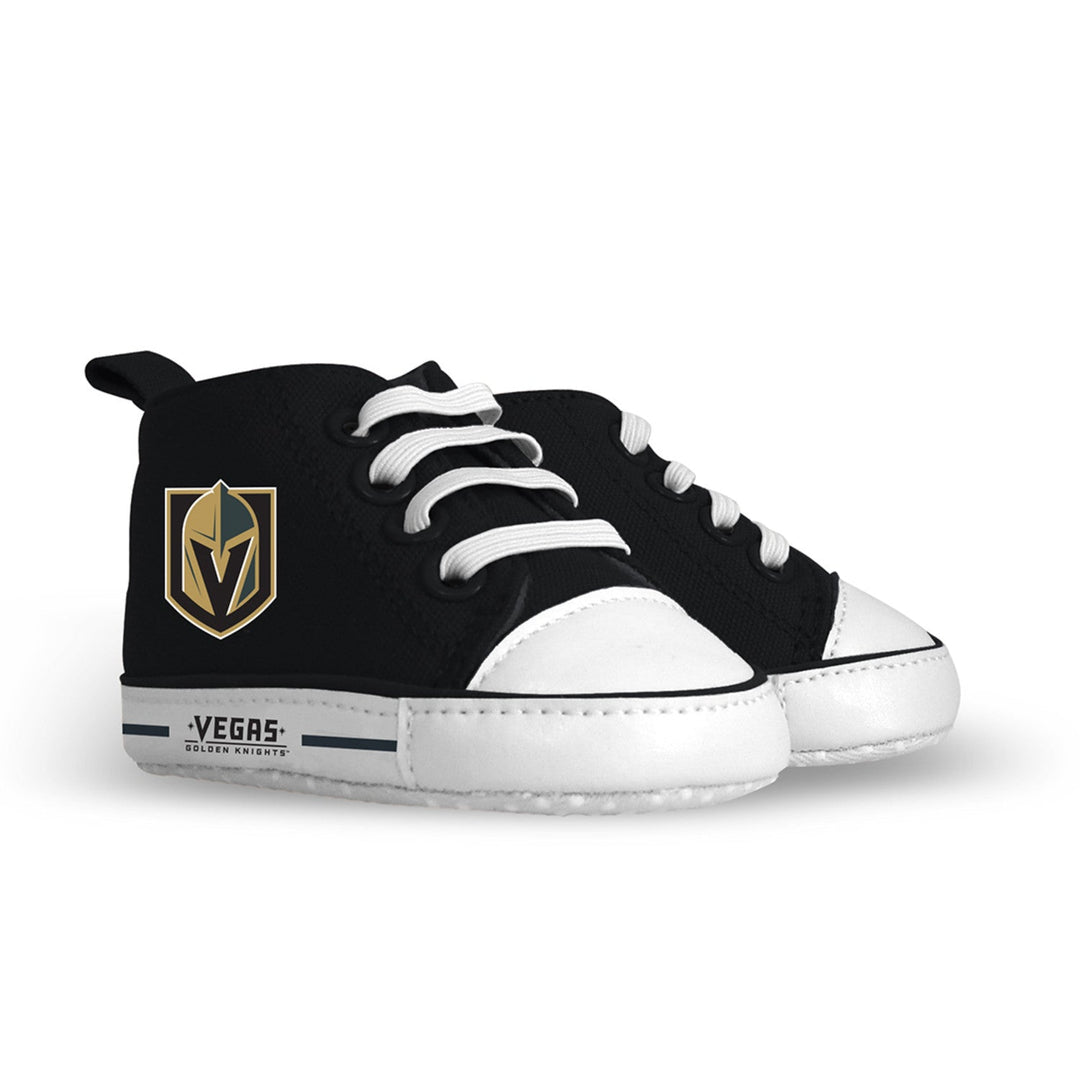 Black and white sneakers featuring the Vegas Golden Knights logo for babies