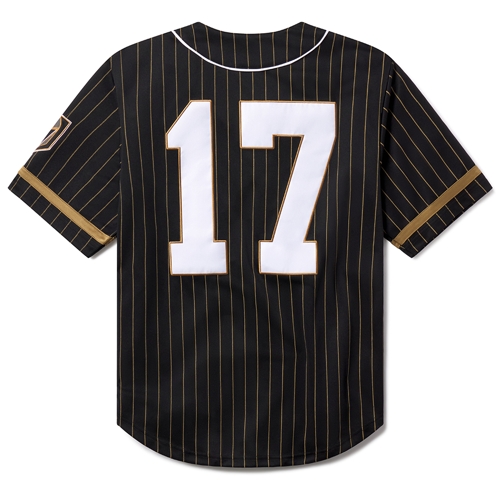 Black pinstriped Vegas Golden Knights Baseball Jersey with number 17 on the back