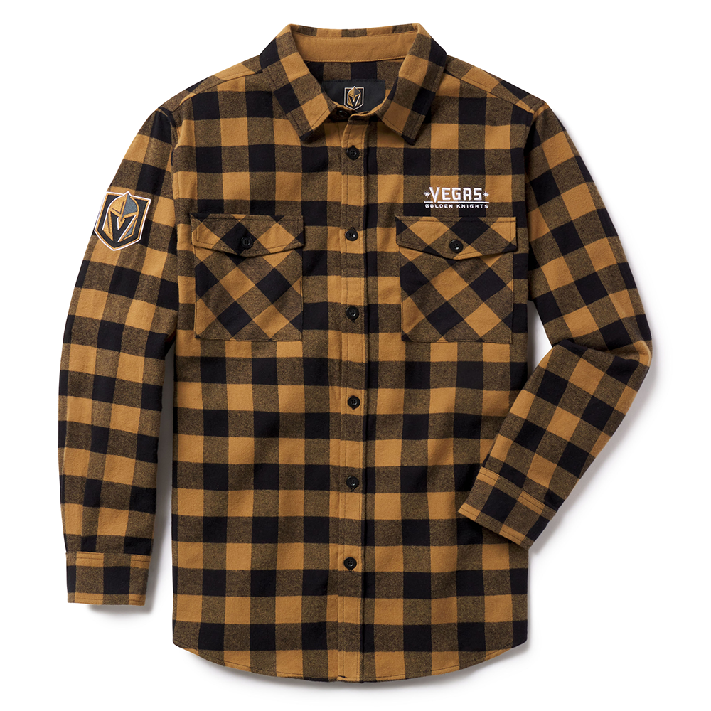 Plaid flannel button-up shirt with Vegas branding for Golden Knights fans