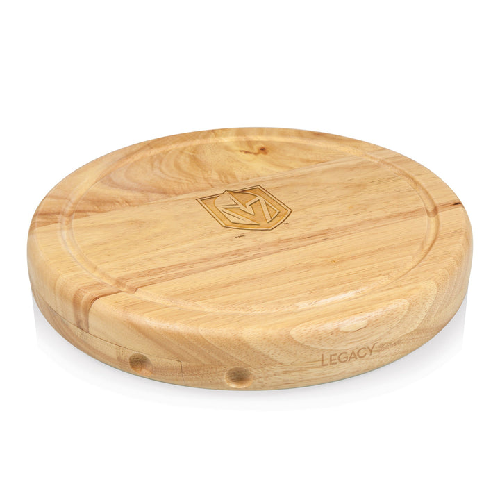 Circular wooden cutting board with engraved logo, perfect for Circo Cheese and entertaining