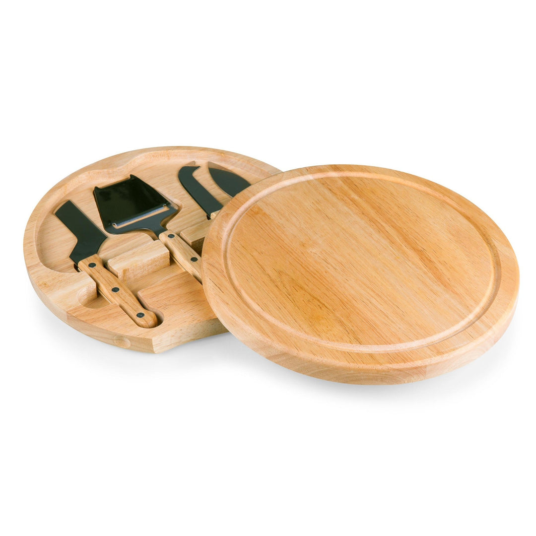 Circular wooden cheese board with hidden compartment for Vegas Golden Knights Circo Cheese tools