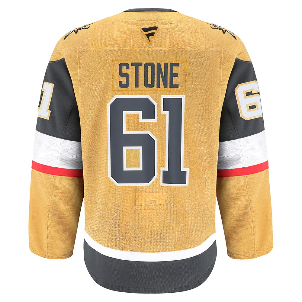 Golden Knights Fanatics Pro Mark Stone Jersey in gold, black, and white colors