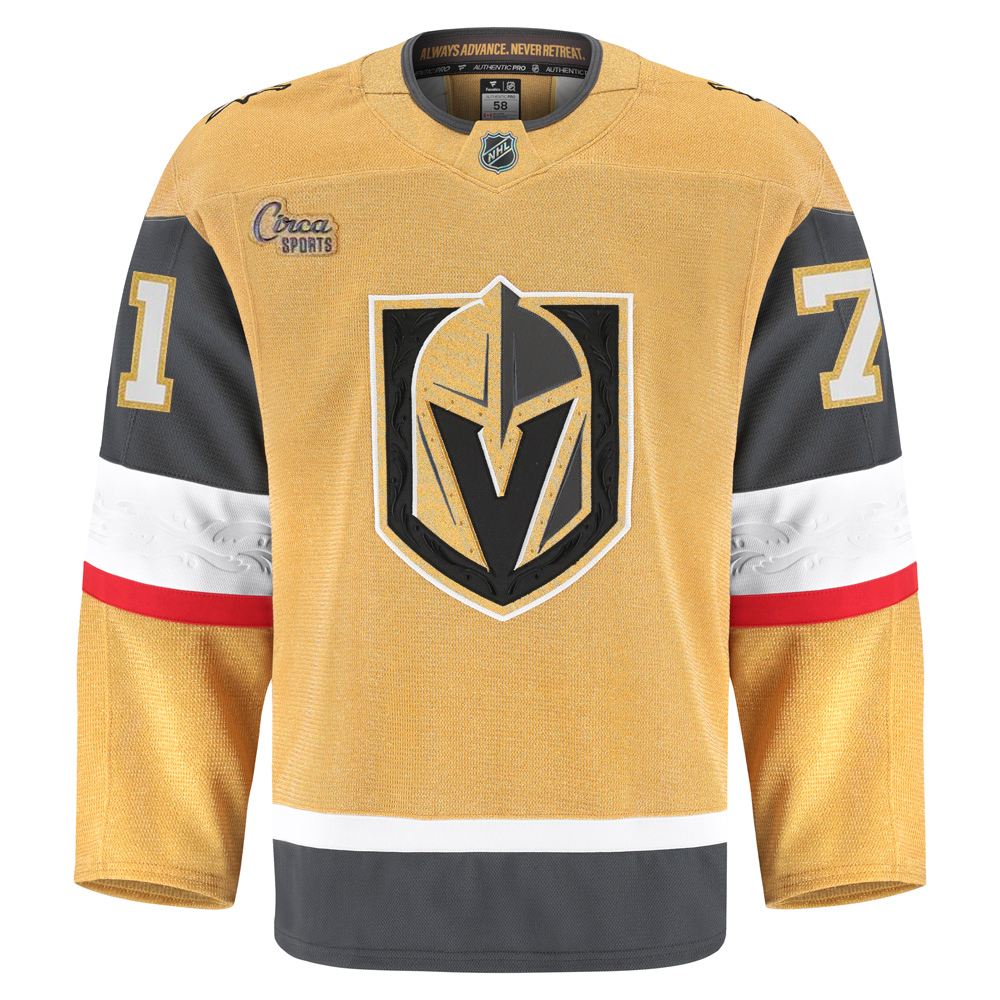 Vegas Golden Knights Fanatics Authentic Pro William Karlsson Jersey in gold, black, and white