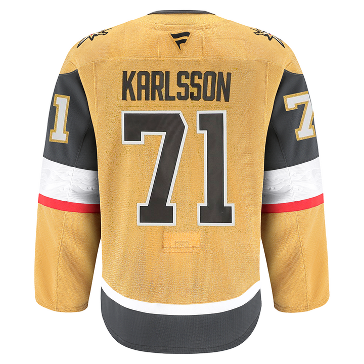 Vegas Golden Knights Fanatics Authentic Pro William Karlsson Jersey in gold, black, and white