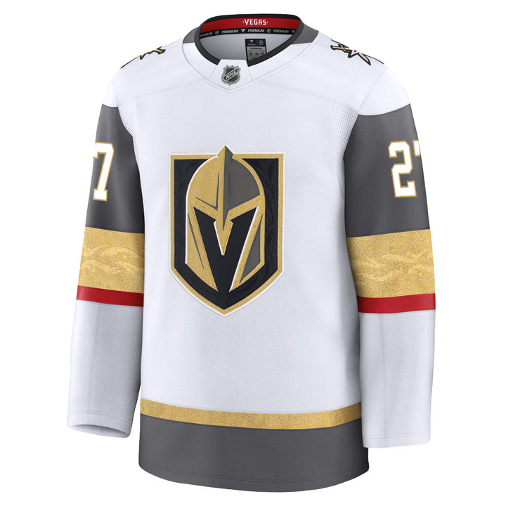 Vegas Golden Knights merchandise white, gray, gold Shea Theodore jersey with team logo