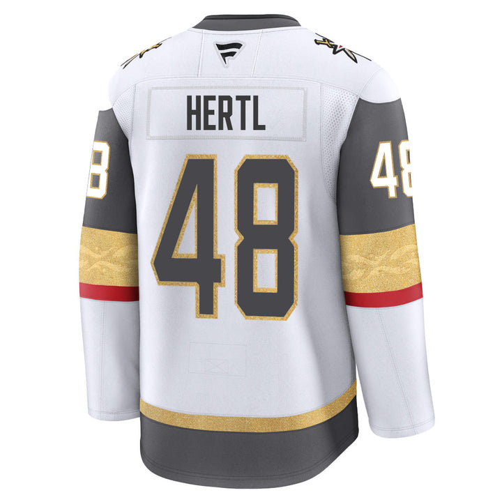 White Tomas Hertl jersey with gray, gold, and red accents from official VGK merchandise