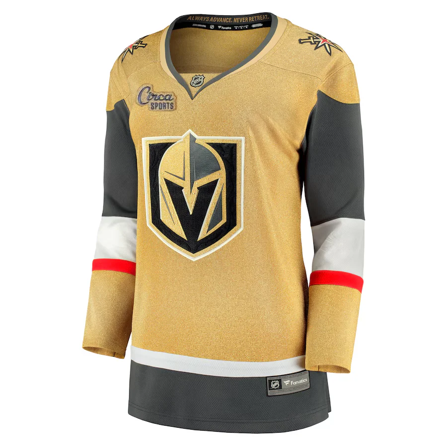 Vegas Golden Knights merchandise featuring Jack Eichel’s gold, gray, and white jersey