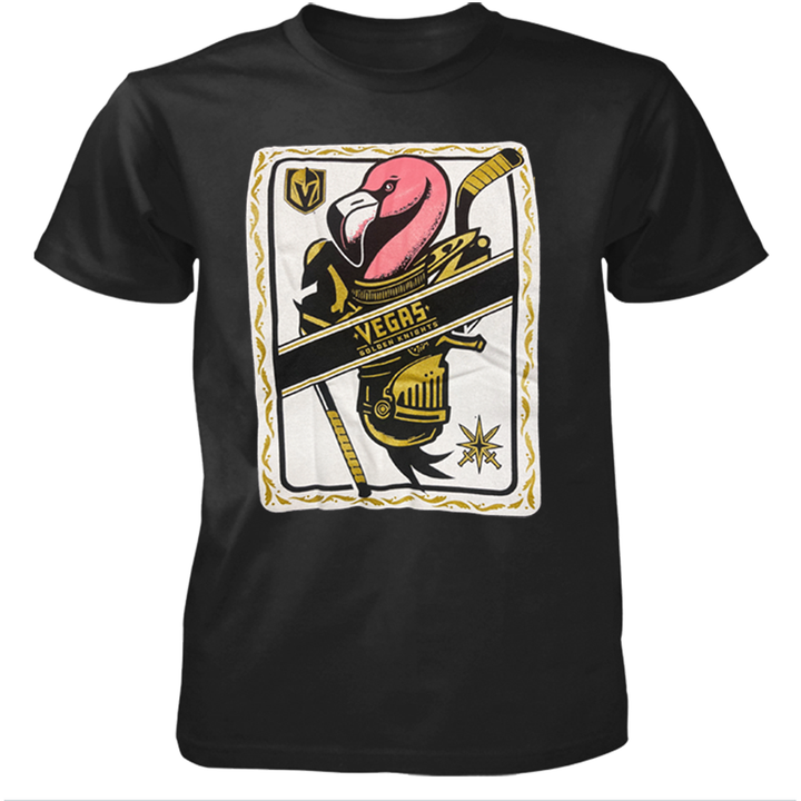 Black t-shirt with a Flamingo Playing Card design, perfect for Vegas Golden Knights fans