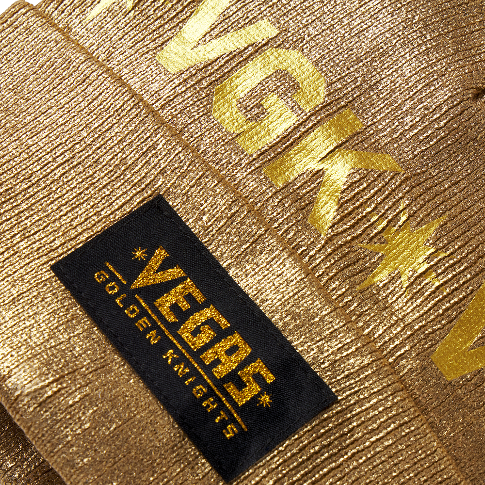 Gold-colored corduroy fabric with VEGEE label for Vegas Golden Knights Gold Label Knit Cap