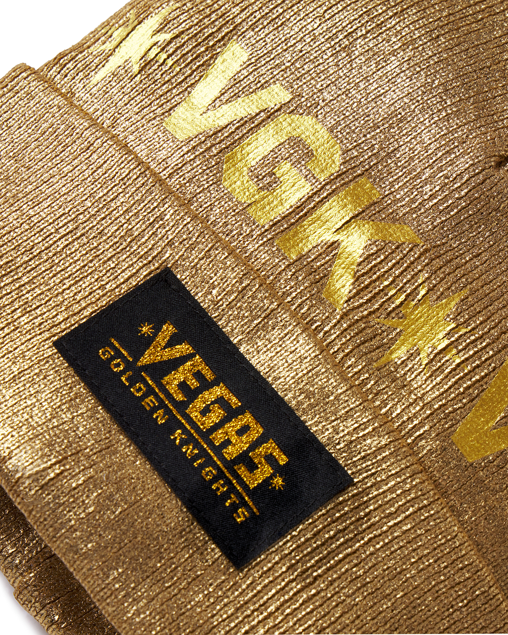 Gold-colored corduroy fabric with VEGEE label for Vegas Golden Knights Gold Label Knit Cap