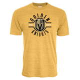 Yellow Vegas Golden Knights Gold Primary Cashword Tee with team logo and text