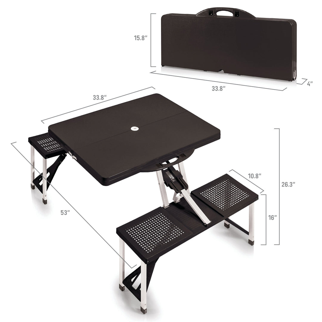 Folding picnic table with attached bench seats and carrying case for outdoor fun