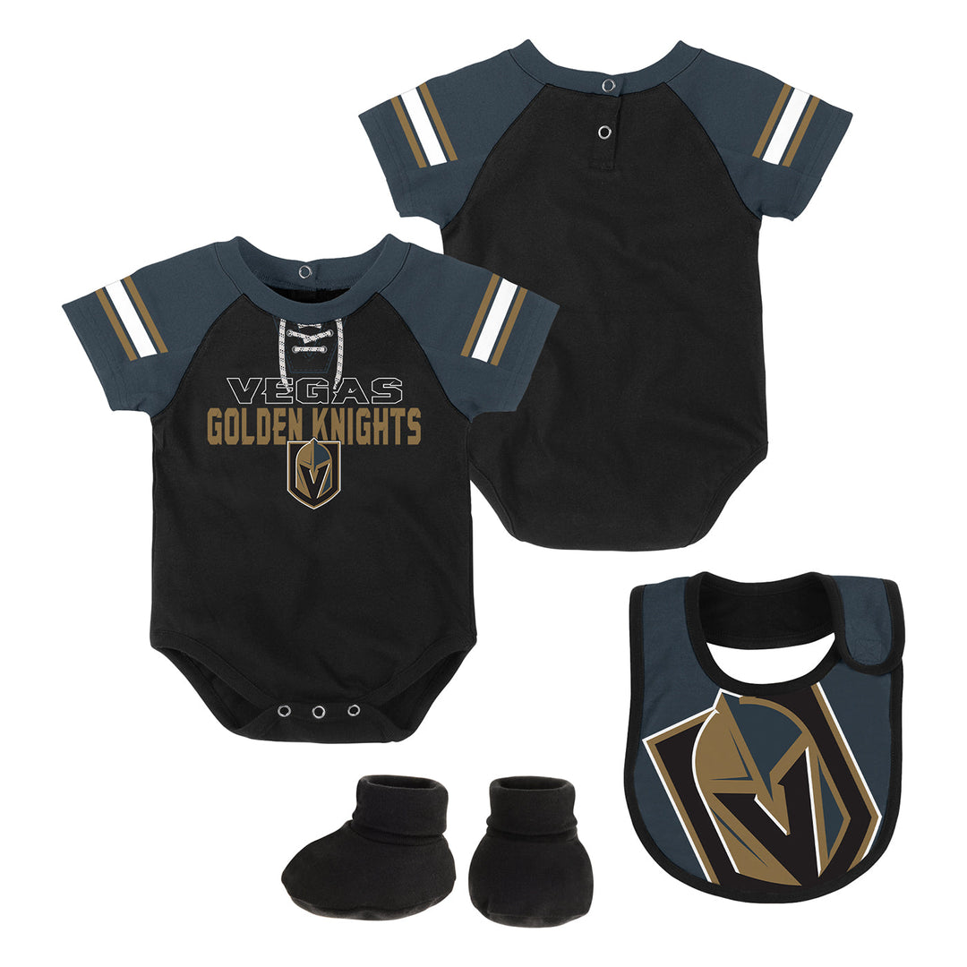 Vegas Golden Knights Outerstuff Infant Little Man Creeper Bib & Booties Set - VegasTeamStore