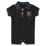 Vegas Golden Knights Outerstuff Infant Little Polo Prepster Short Sleeve Romper - Black - VegasTeamStore